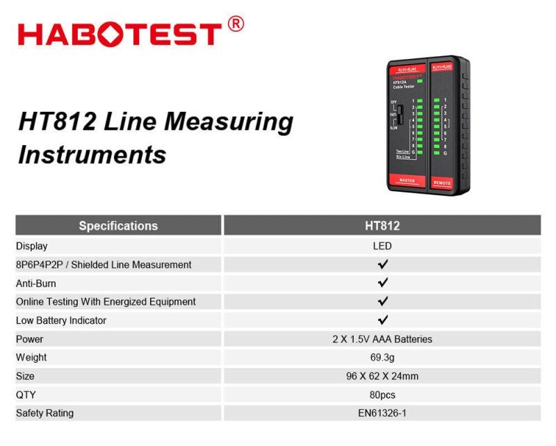 HABOTEST HT812 Network Ethernet Lan Internet Cable Tester