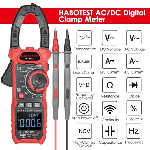 HABOTEST HT208D 1000A AC/DC Digital Clamp Meter