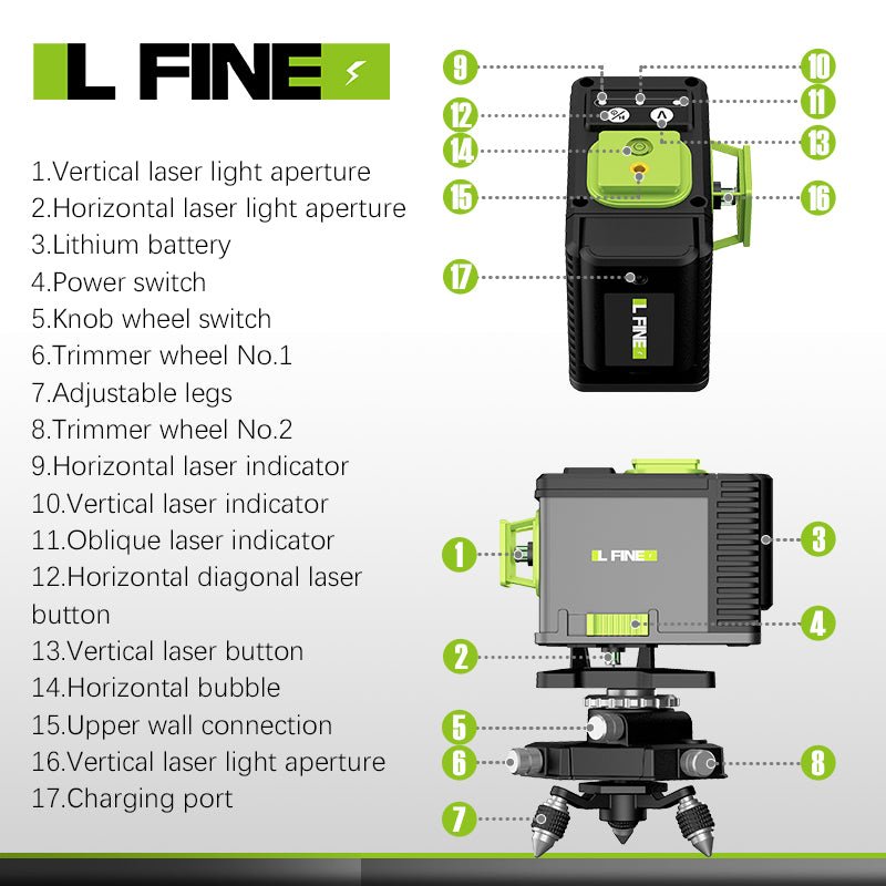 Lingliang LLX-360-03 laser level green beam 12 line