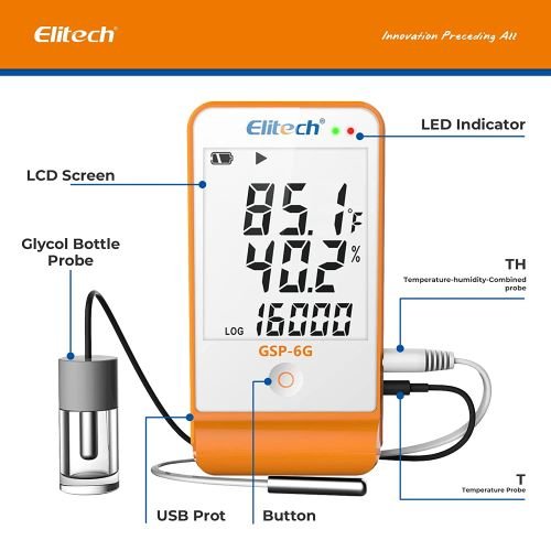 Elitech GSP-6G Digital Temperature And Humidity Data Logger With Detachable Buffered Probe