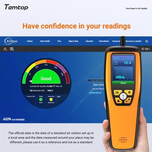 Temtop M2000C 2nd CO2 Air Quality Monitor Detects CO2 PM2.5 PM10 and Temperature and humiditiy with easy Calibration
