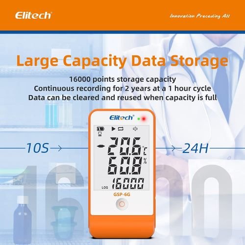 Elitech GSP-6G Digital Temperature And Humidity Data Logger With Detachable Buffered Probe