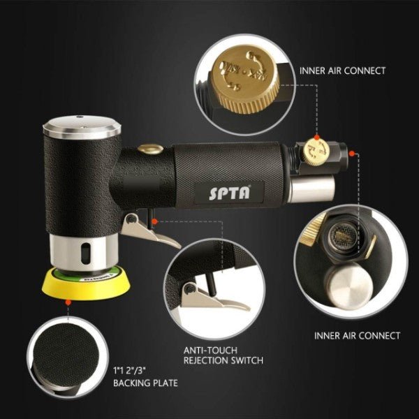 SPTA 3" 15000rpm Air Sander Mini Pneumatic Sander Orbit Buffer Polisher